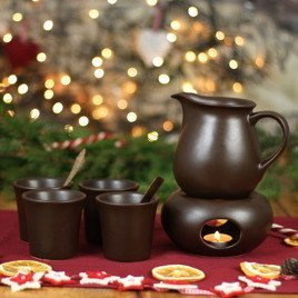 Zestaw do grzanego wina - dzbanek Bolek z podgrzewaczem, cztery kubki oraz pudełko prezentowe