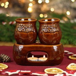 Zestaw prezentowy do grzanego wina - dwa kubki Trio z podwójnym podgrzewaczem oraz pudełkiem prezentowym