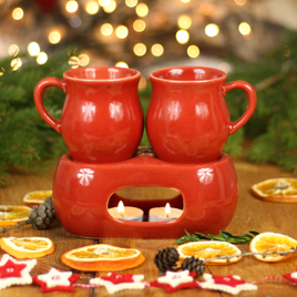 Zestaw prezentowy do grzanego wina - dwa kubki Trio z podwójnym podgrzewaczem oraz pudełkiem prezentowym