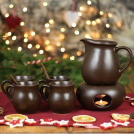 Zestaw do grzanego wina - dzbanek Bolek z podgrzewaczem, cztery kubki oraz pudełko prezentowe