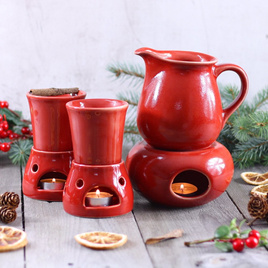 Zestaw do grzanego wina - dzbanek Bolek z podgrzewaczem, dwa kubeczki z podgrzewaczami i pudełko prezentowe